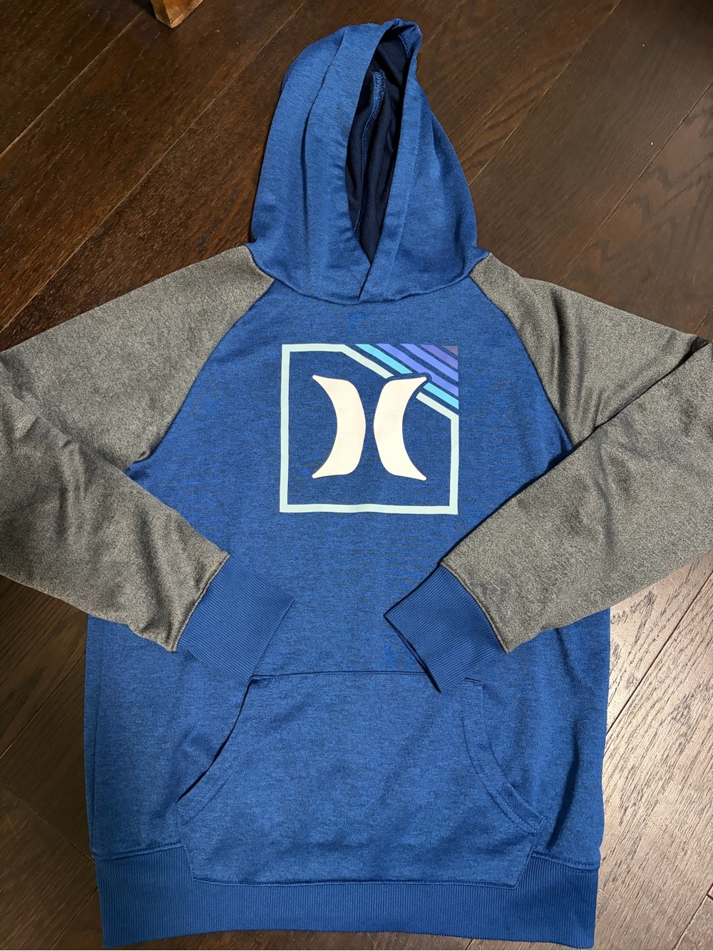 Hurley Blue & Gray Logo Hoodie with Contrast Sleeves (117)